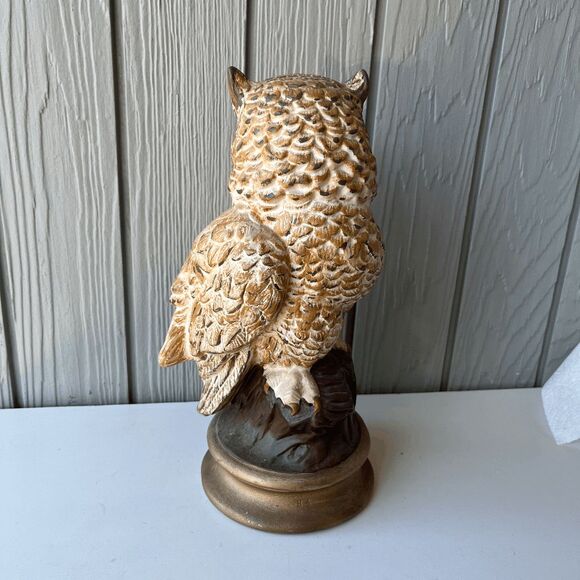 VTG 1973 Hand-Painted Ceramic Owl Sculpture Signed Artist Gold Base Retro Decor - Picture 8 of 9